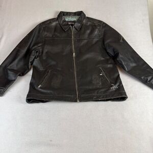 Y2K Split Skateboards Vintage Black Leather Jacket Quilted Lining Men's Large